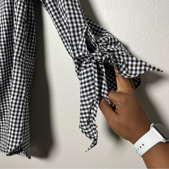 NEW Beach Lunch Lounge Women Top Large Gingham Plaid Off the Shoulder 3/4 Sleeve - Picture 8 of 10